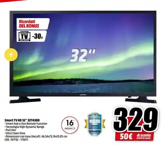 MediaWorld Samsung TV HD 32" 32T4300 offerta