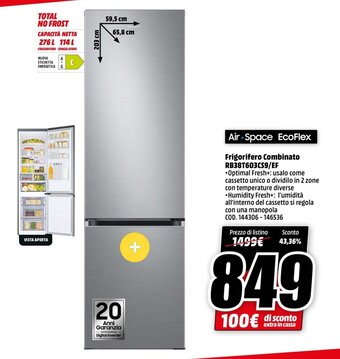 MediaWorld Samsung Frigorifero Combinato RB38T603CS9/EF offerta