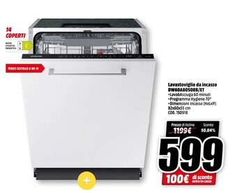 MediaWorld Samsung Lavastoviglie da incasso DW60A8050BB/ET offerta