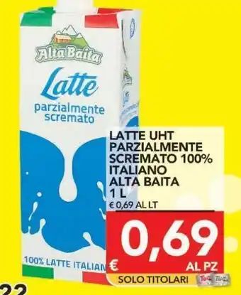 Latte uht parzialmente scremato 100% italiano alta baita 1 l