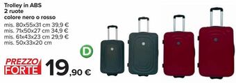 Trolley in abs 2 ruote colore nero o rosso