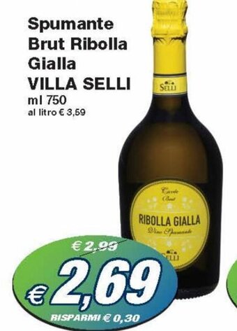 Prix Quality Villa Selli Spumante Brut Ribolla Gialla 750 ml offerta
