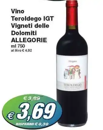 Prix Quality Allegorie Vino Teroldego IGT Vigneti delle Dolomiti 750 ml offerta