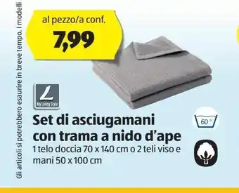 ALDI Set di asciugamani con trama a nido d'ape offerta