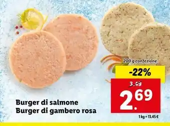 Lidl Burger di salmone, burger di gambero rosa offerta