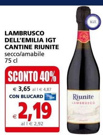Il Gigante Lambrusco dell'emilia igt cantine riunite offerta