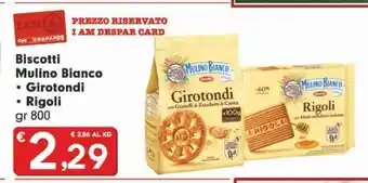 Eurospar Biscotti mulino bianco girotondi, rigoli gr 800 offerta