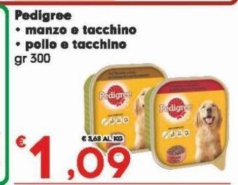Eurospar Pedigree manzo e tacchino, pollo e tacchino gr 300 offerta