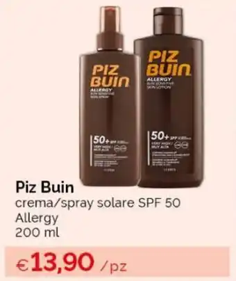 Acqua & Sapone Piz Buin crema/spray solare SPF 50 Allergy 200 ml offerta