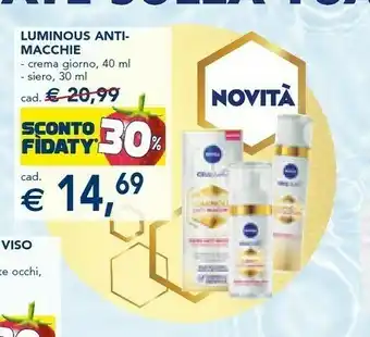 Esselunga Nivea Luminous Anti- Macchie / Crema Giorno/ Siero offerta