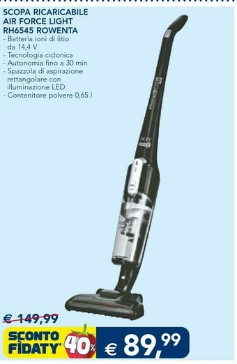 Esselunga Rowenta Air Force Light RH6545 Scopa Elettrica Senza Sacchetto Nero 0,65 L offerta