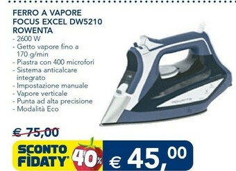 Esselunga Rowenta DW5210 Ferro Da Stiro A Secco E A Vapore Acciaio Inossidabile 2600W Blu, Bianco offerta