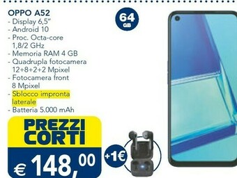 Esselunga Oppo A52 16,5 Cm (6.5") 4 GB 64 GB SIM Singola USB Tipo-C Nero Android 10.0 5000 MAh offerta