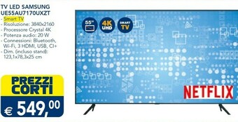 Samsung TV Crystal UHD 4K 55” UE55AU7170 Smart TV Wi-Fi Titan Gray 2021