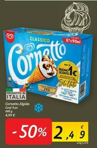 Carrefour Market Algida Cornetto Classico Formato Speciale 480 G(ml) offerta