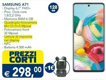 Esselunga Samsung Galaxy A71 17 Cm (6.7") 128 GB 4G USB Tipo-C Nero 4500 MAh offerta