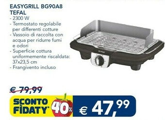 Esselunga Tefal EasyGrill BG90A8 Barbecue Per L'aperto E Bistecchiera 2300 W Elettrico Da Tavolo Nero, Acciaio Inossidabile offerta