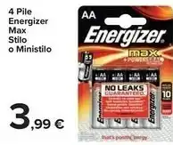 Carrefour Market Energizer 4 Pile A Stilo O Ministilo offerta