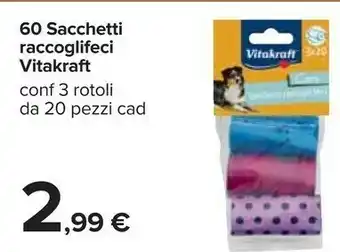 Carrefour Vitakraft 60 Sacchetti Raccoglifeci 3 Rotoli offerta