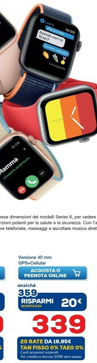 Apple Watch SE GPS + Cellular, 40mm In Alluminio Argento Con Cinturino  Sport Bianco offerta di Euronics