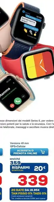 Euronics Apple Watch SE GPS + Cellular, 40mm In Alluminio Argento Con Cinturino Sport Bianco offerta