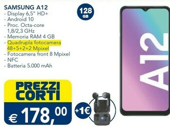 Esselunga Samsung Galaxy A12 SM-A125F 16,5 Cm (6.5") 4G USB Tipo-C 4 GB 128 GB 5000 MAh Blu offerta