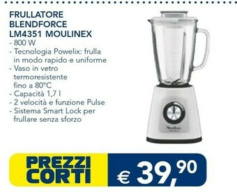 Esselunga Moulinex LM4351 BlendForce 2, Frullatore, Tecnologia Powelix, Lame Affilate, Vaso Termoresistente 1.7 L, Sistema Di Raffredda offerta