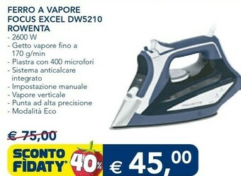 Esselunga Rowenta DW5210 Ferro Da Stiro A Secco E A Vapore Acciaio Inossidabile 2600W Blu, Bianco offerta