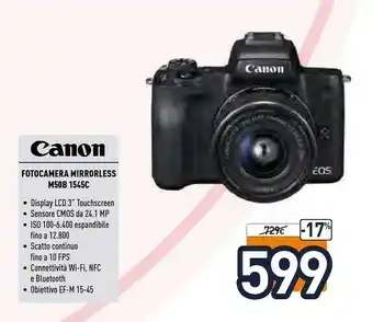 Unieuro Canon Fotocamera Mirrorless M50b 1545C offerta