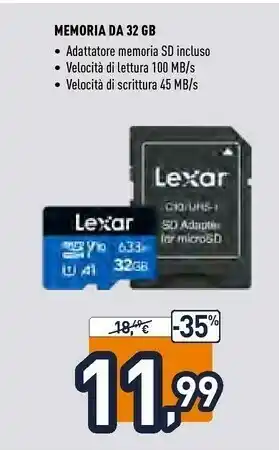 Unieuro Lexar Memoria 32GB offerta