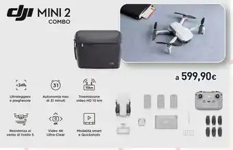 Unieuro DJI Mini 2 Combo Quadrirotore Nero, Bianco 4 Rotori 12 MP 3840 X 2160 Pixel 2250 MAh offerta