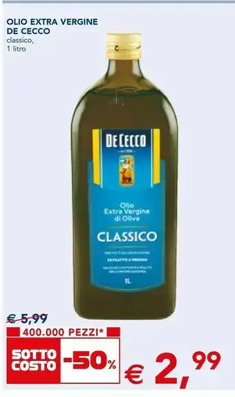Esselunga De Cecco Olio Extra Vergine Di Oliva 1000 G(ml) offerta