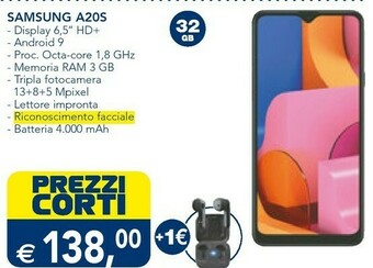 Esselunga Samsung Galaxy A20s 32 GB Display 6.5"HD+ TFT Blue offerta