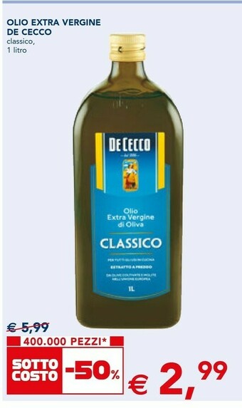 Esselunga De Cecco Olio Extra Vergine Di Oliva 1000 G(ml) offerta