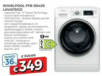 Famila Whirlpool FFB R8429 BSV IT Lavatrice Libera Installazione Caricamento Frontale 9 Kg 1200 Giri/min C Bianco offerta