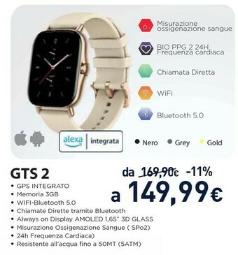 Unieuro Amazfit GTS 2 4,19 Cm (1.65") 43 Mm AMOLED Grigio offerta
