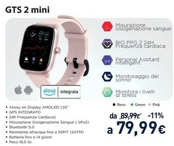 Unieuro Amazfit GTS 2 Mini 3,94 Cm (1.55") 40 Mm AMOLED Rosa offerta
