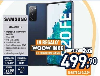 Unieuro Samsung Galaxy S20 FE SM-G780F 16,5 Cm (6.5") 6 GB 128 GB 4G USB Tipo-C Blu Marino Android 10.0 4500 MAh offerta