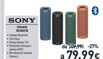 Sony SRS XB23 - Speaker Bluetooth Waterproof, Cassa Portatile Con Autonomia Fino A 12 Ore (Nero)