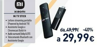 Unieuro Xiaomi Mi TV Stick Full HD Android HDMI Nero offerta