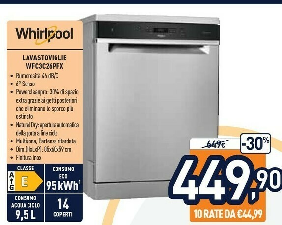 Whirlpool WFC 3C26 PF X Lavastoviglie Libera Installazione 14 Coperti E  offerta di Unieuro