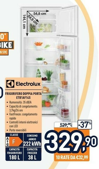 Unieuro Electrolux Frigorifero Doppia Porta Etb1af14s offerta