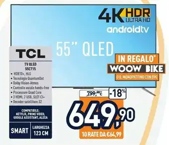 Unieuro TCL 55C715 TV 139,7 Cm (55") 4K Ultra HD Smart TV Wi-Fi Titanio offerta