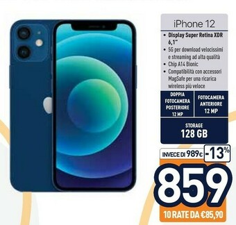 Unieuro Apple IPhone 12 15,5 Cm (6.1") Doppia SIM IOS 14 5G 128 GB Blu offerta