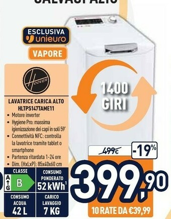 Unieuro Hoover Lavatrice Carica Alto HLTPS147TAME11 offerta