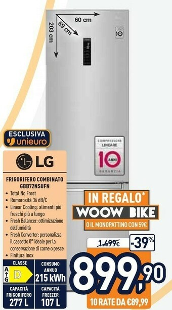 Unieuro LG GBB72NSUFN Frigorifero Con Congelatore Libera Installazione 384 L D Acciaio Inossidabile offerta