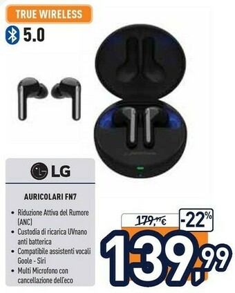 Unieuro LG Tone Free FN7 Black Cuffie True Wireless Bluetooth Meridian Audio ANC Con Custodia UVnano offerta