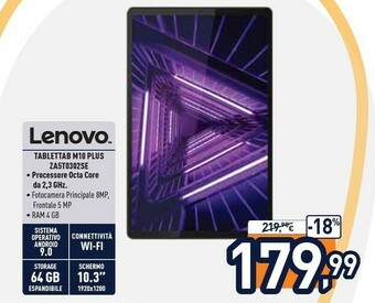 Unieuro Lenovo Tab M10 Plus 4G LTE-TDD & LTE-FDD 64 GB 26,2 Cm (10.3") Mediatek 4 GB Wi-Fi 5 (802.11ac) Android 9.0 Grigio offerta