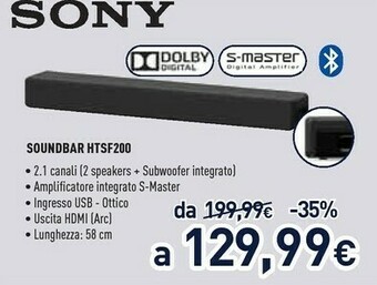 Unieuro Sony HTSF200.CEL Altoparlante Soundbar offerta
