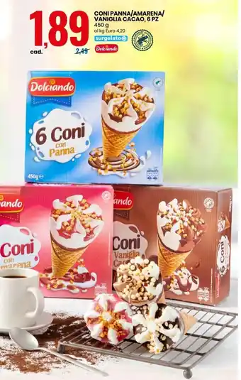 Eurospin Coni Panna / Amarena Vaniglia Cacao, 6 pz 450g offerta